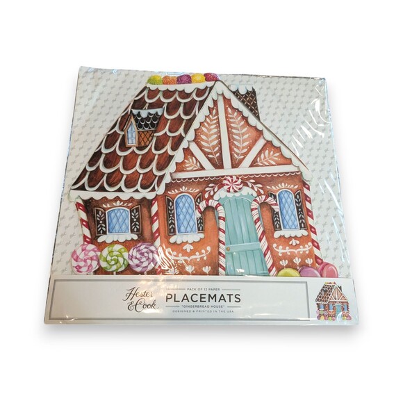 Hester & Cook 12 Gingerbread House Winter Holiday Christmas Paper Placemats - Picture 1 of 5